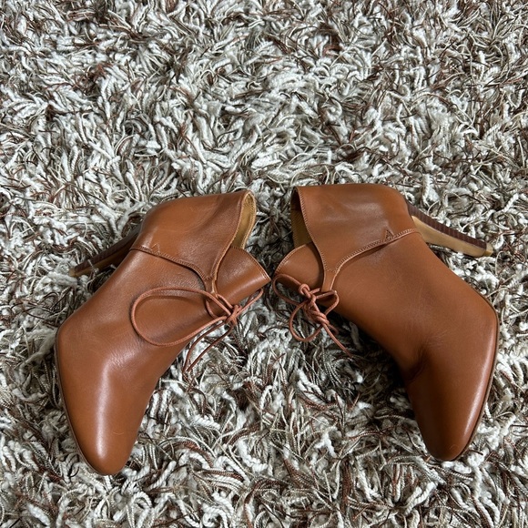Sezane Brown Leather Lace Up Booties Size 38 - Picture 5 of 9